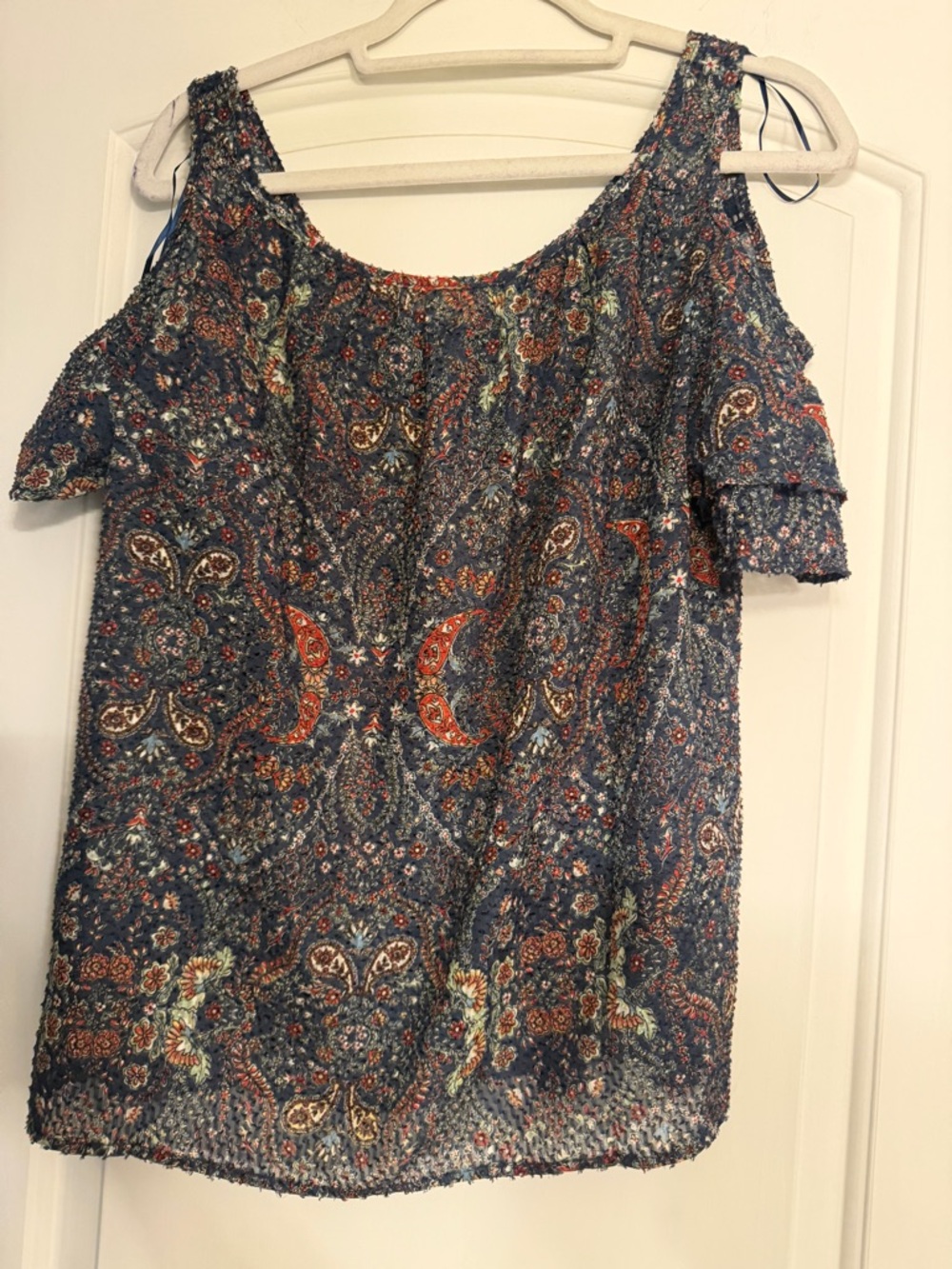 Open shoulder paisley top